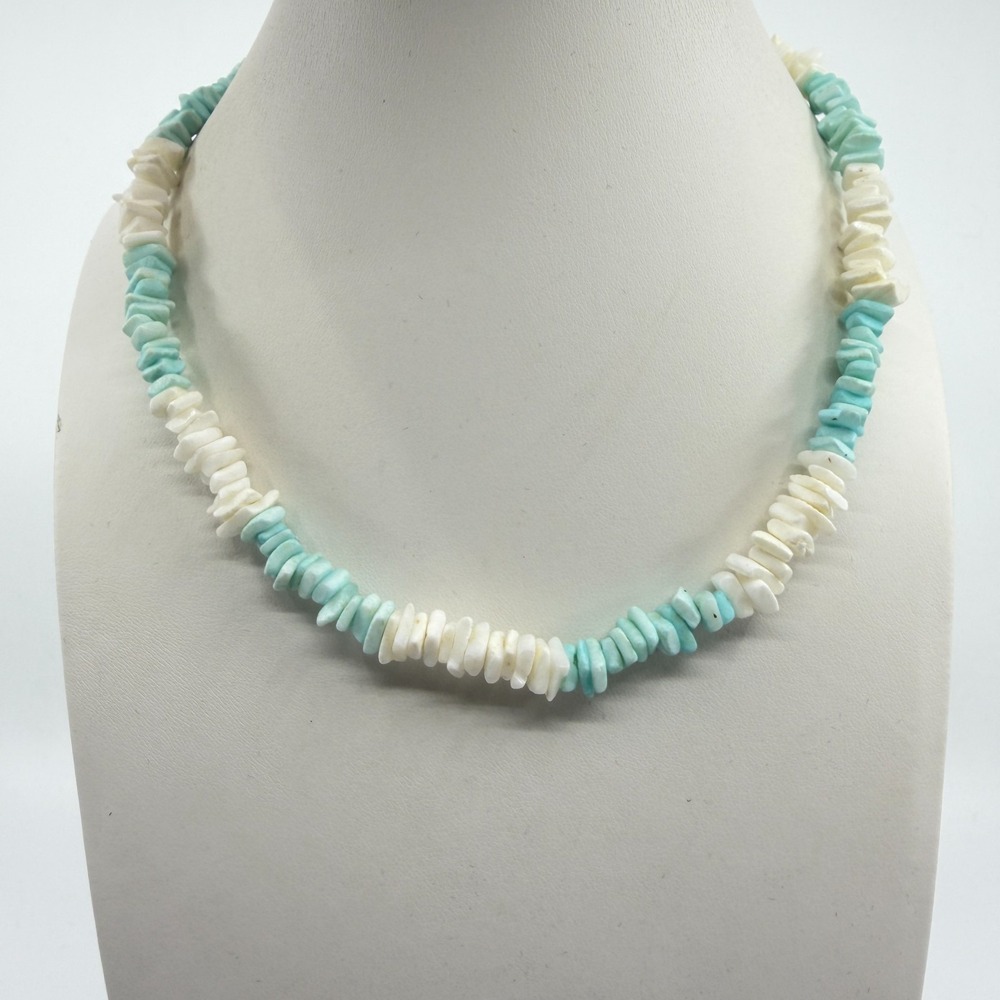 Y2K Coastal Blue & White Chip Bead Necklace - Summer Fashion Gift